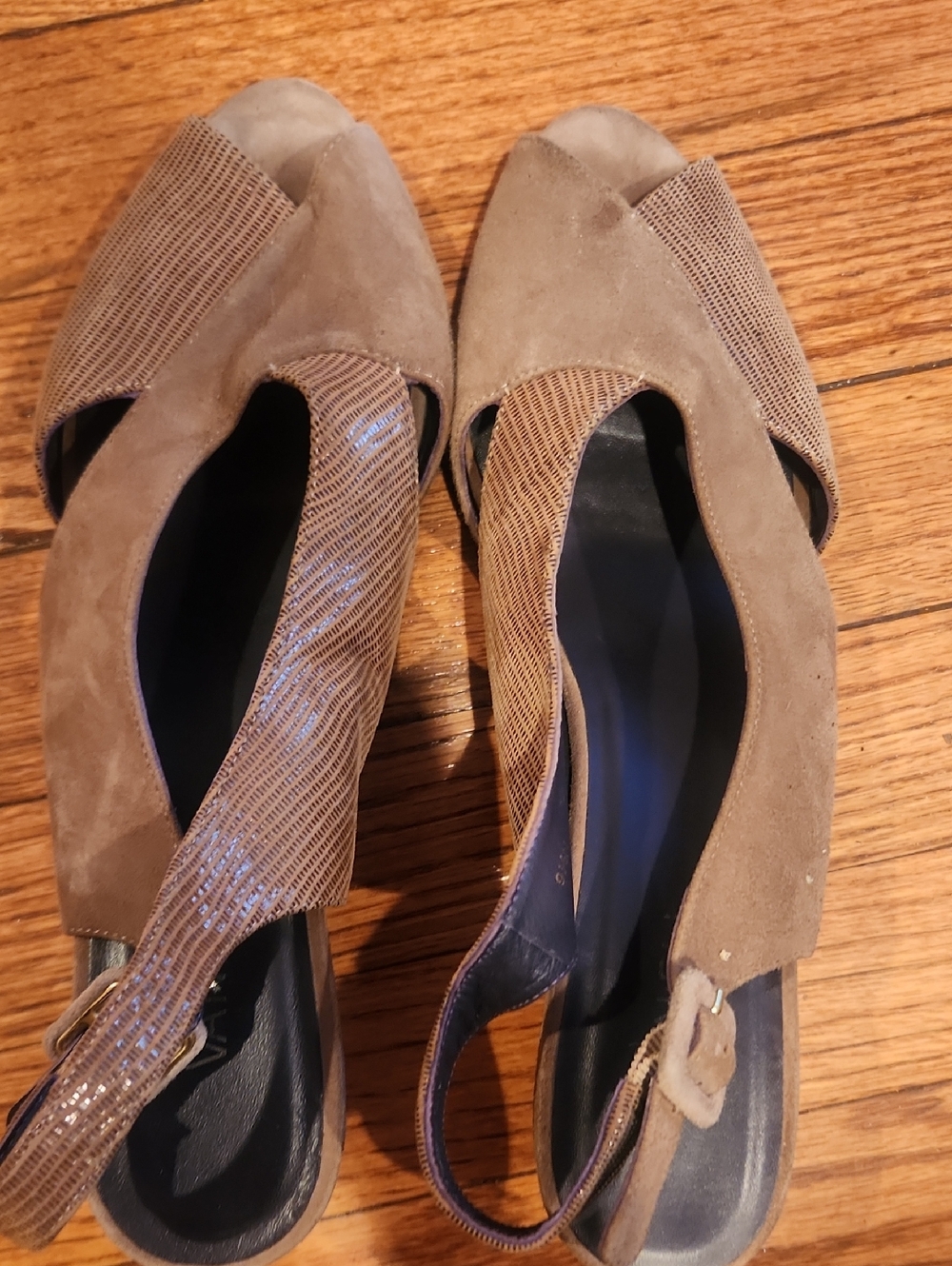 Vaneli Taupe Suede-like Peep-Toe Slingback Mules